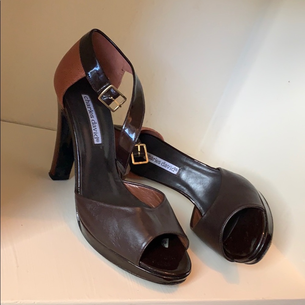 Charles David Brown Color Block Peep Toe Pumps